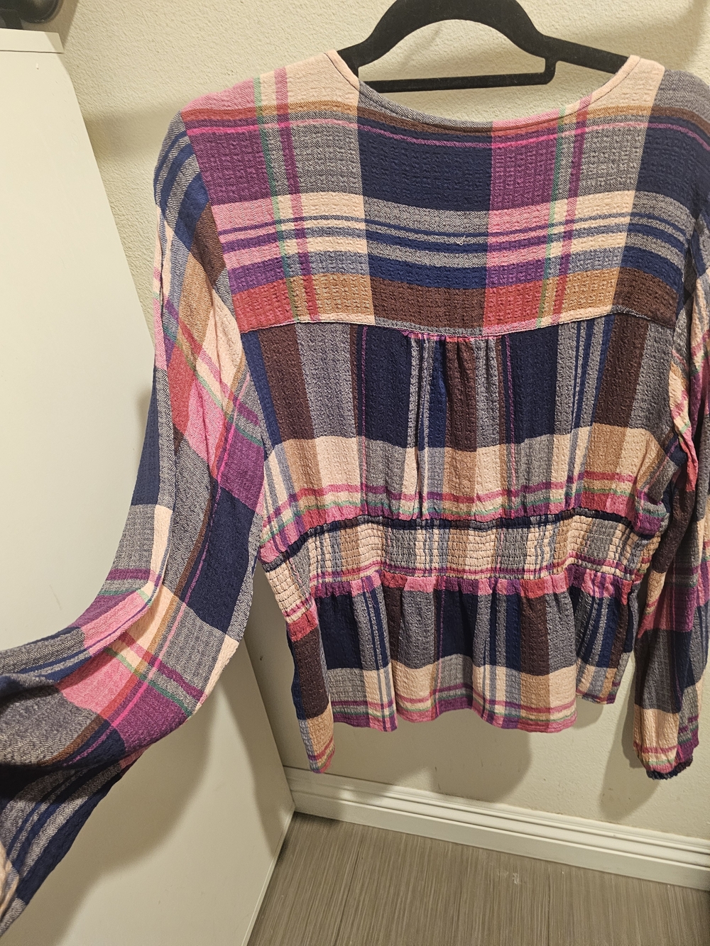 Pilcro Multicolor Plaid Peasant Tunic - Pink, Navy, Cream, Brown - Picture 2 of 3